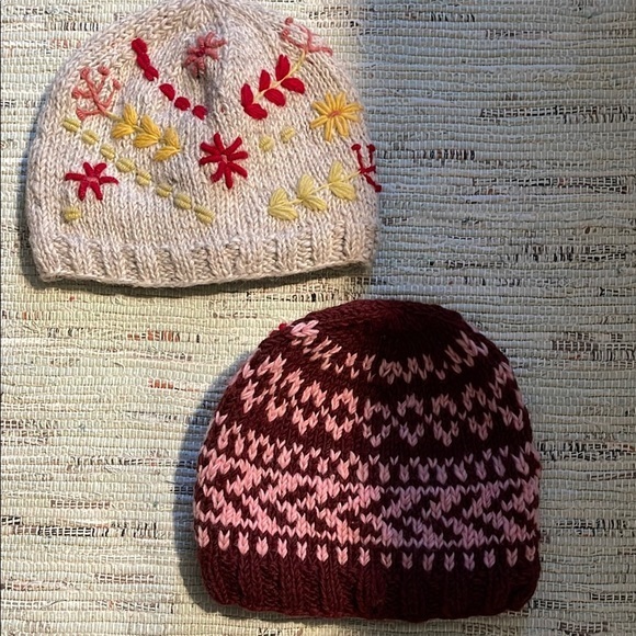 Stylish Women's Knit Hats - Cream and Burgundy - Picture 1 of 6